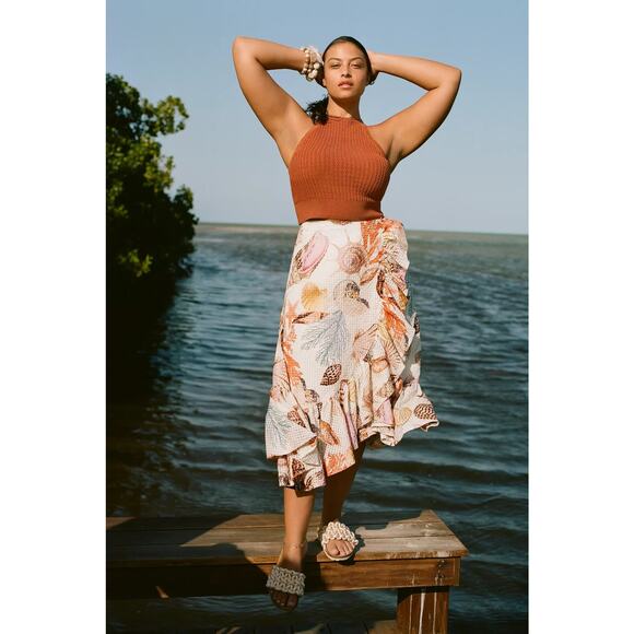 New Anthropologie Maeve A-Line Wrap Midi Skirt $170 PLUS 16W Sea Shell - Picture 1 of 7